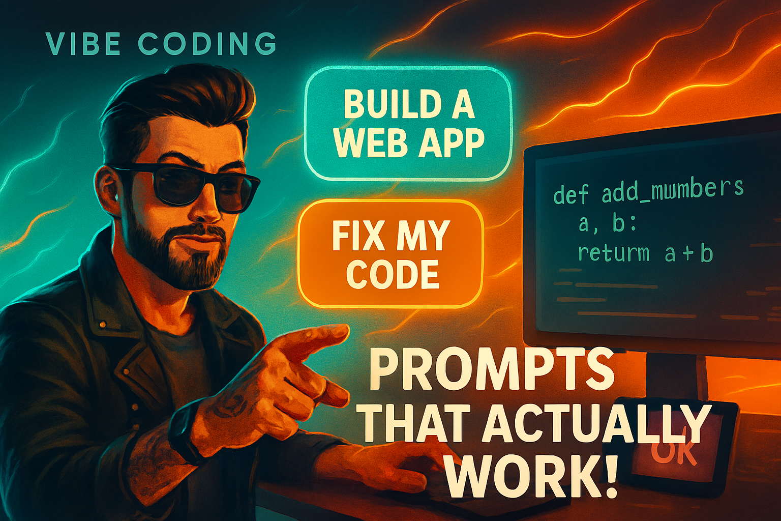 Developer using AI prompts to generate code - vibe coding prompts concept