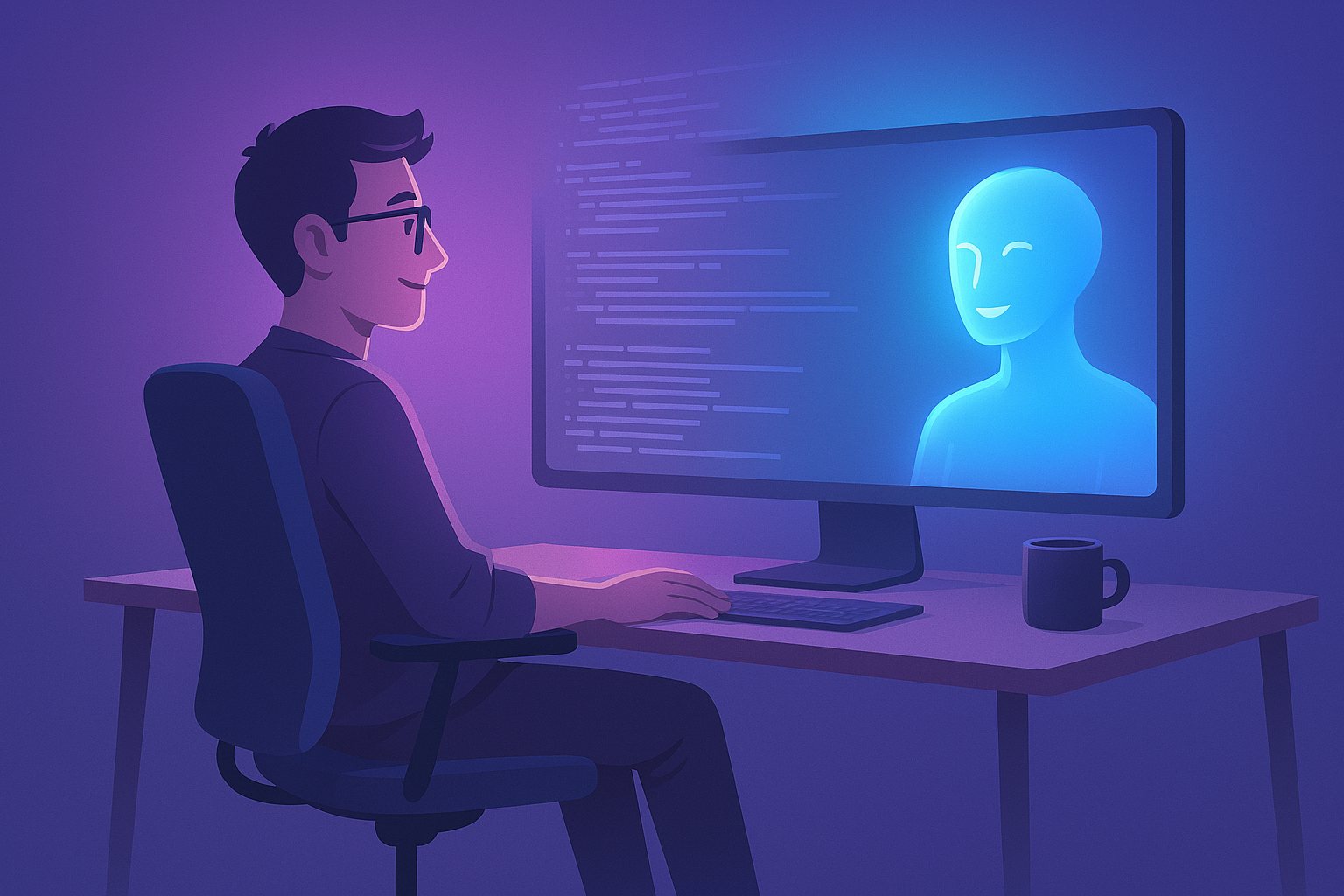 Developer using AI to generate code automatically - vibe coding concept