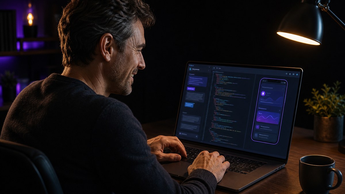 Beginner vibe coding in an AI code editor, with an AI chat panel on one side and a live app preview on the other