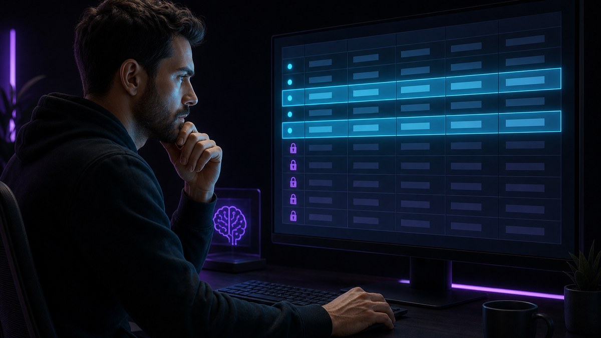 Builder checking database access rules on screen, with some data rows locked and others visible to the signed-in user
